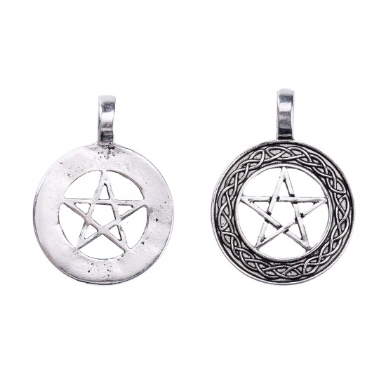 Picture of Zinc Based Alloy Pendants Celtic Knot Antique Silver Pentagram Star 37mm(1 4/8") x 28mm(1 1/8"), 10 PCs