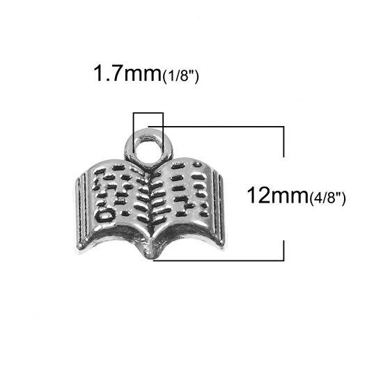 Picture of Zinc Based Alloy Charms Book Antique Silver Dot 12mm( 4/8") x 11mm( 3/8"), 50 PCs