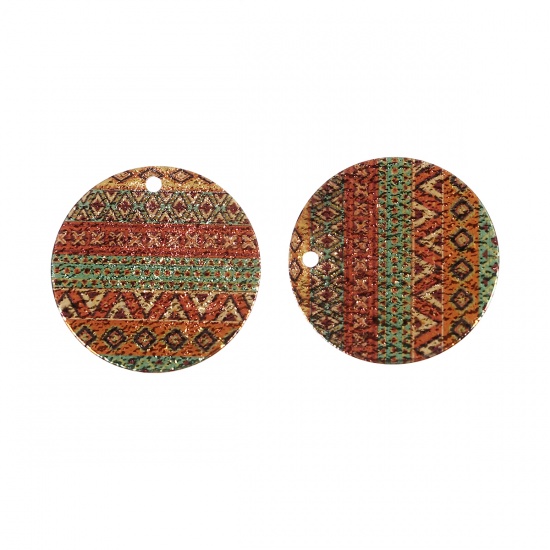 Picture of Copper Enamel Painting Charms Gold Plated Multicolor Round Sparkledust 20mm Dia., 5 PCs