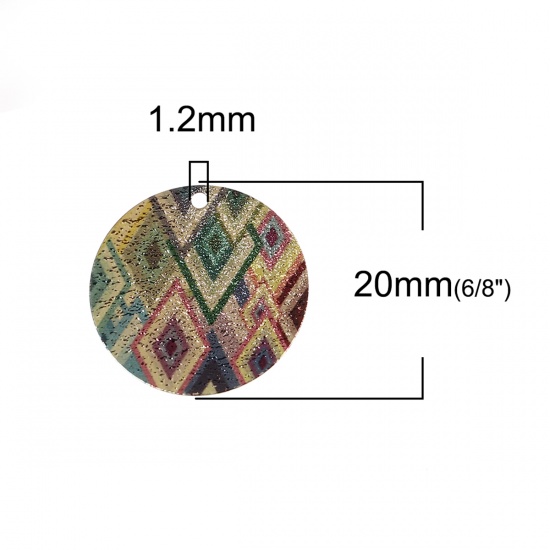 Picture of Copper Enamel Painting Charms Gold Plated Multicolor Round Rhombus Sparkledust 20mm Dia., 5 PCs