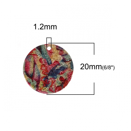 Picture of Copper Enamel Painting Charms Gold Plated Multicolor Round Sparkledust 20mm Dia., 5 PCs