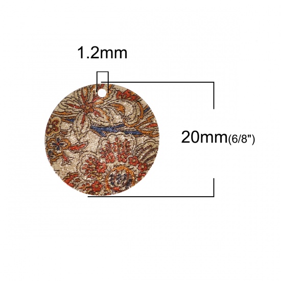 Picture of Copper Enamel Painting Charms Gold Plated Multicolor Round Flower Sparkledust 20mm Dia., 5 PCs