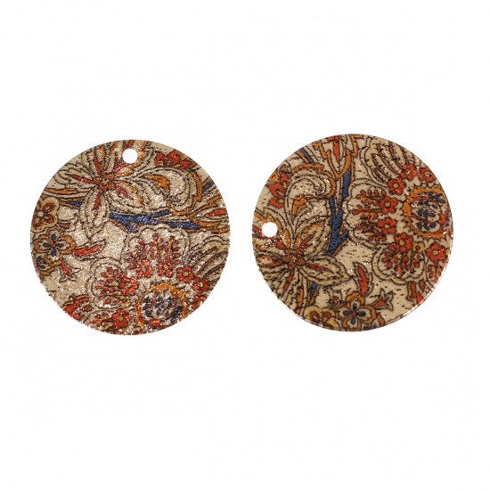 Picture of Copper Enamel Painting Charms Gold Plated Multicolor Round Flower Sparkledust 20mm Dia., 5 PCs