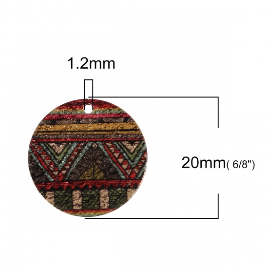 Picture of Copper Enamel Painting Charms Gold Plated Multicolor Round Triangle Sparkledust 20mm Dia., 5 PCs