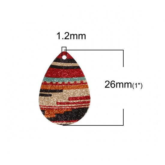 Picture of Copper Enamel Painting Charms Gold Plated Multicolor Drop Sparkledust 28mm x 18mm, 5 PCs