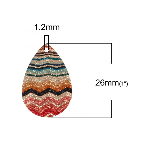 Picture of Copper Enamel Painting Charms Gold Plated Multicolor Drop Wave Sparkledust 26mm x 18mm, 5 PCs
