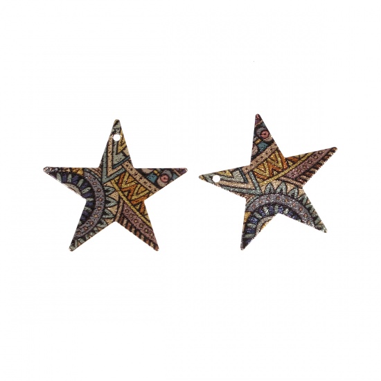 Picture of Copper Enamel Painting Charms Gold Plated Multicolor Pentagram Star Sparkledust 25mm x 24mm, 5 PCs
