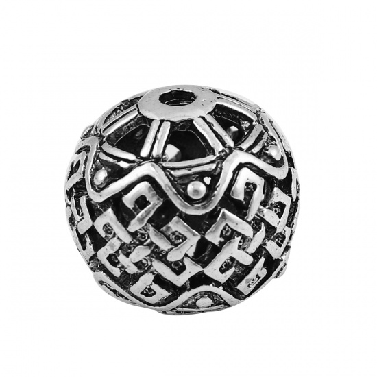 Picture of Zinc Based Alloy Spacer Beads Round Antique Silver About 14mm Dia, Hole: Approx 1.9mm, 3 PCs