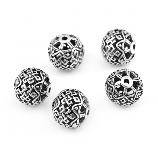 Picture of Zinc Based Alloy Spacer Beads Round Antique Silver About 14mm Dia, Hole: Approx 1.9mm, 3 PCs