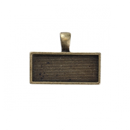 Image de Breloque Supports à Cabochons Alliage de Zinc Rectangle Bronze Antique Taille à Incruster: 28mm x 21mm(Cabochon Rapportable :25mmx10mm ), 10 Pcs