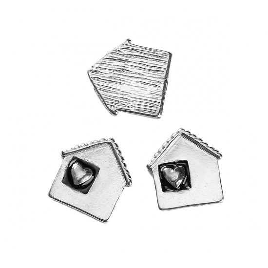 Picture of Zinc Based Alloy Embellishments House Antique Silver Heart 12mm( 4/8") x 11mm( 3/8"), 10 PCs