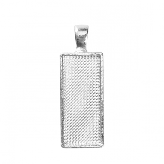 Picture of Zinc Based Alloy Pendants Rectangle Silver Plated Cabochon Settings (Fits 25mmx10mm) 36mm x 13mm, 10 PCs