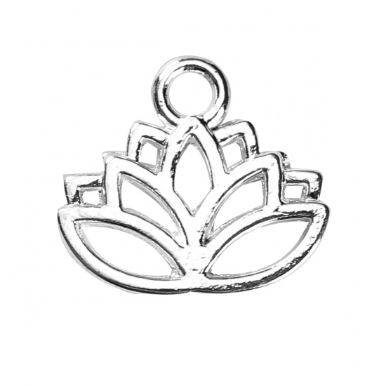 Image de Breloque en Alliage de Zinc Fleur de Lotus Argenté 17mm x 15mm, 200 Pcs