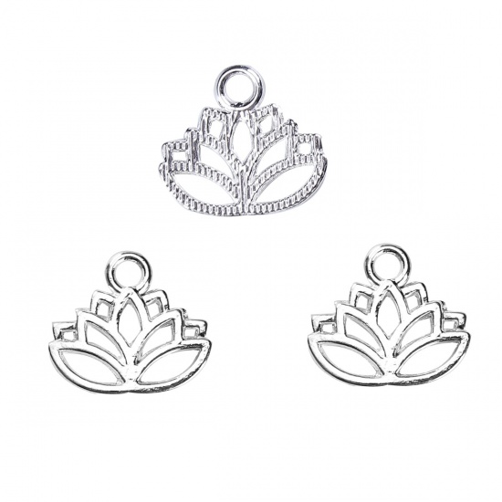Picture of Zinc Based Alloy Charms Lotus Flower Silver Plated 17mm( 5/8") x 15mm( 5/8"), 200 PCs