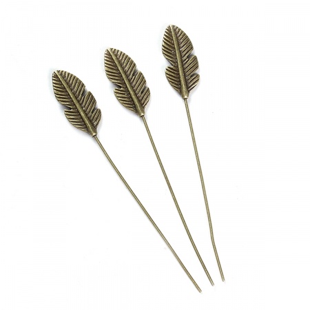 Lega di Zinco Forma di Piuma Spilli Bronzo Antico lunghezza: 6.4cm, 0.7mm (21 misura), 5 Pz