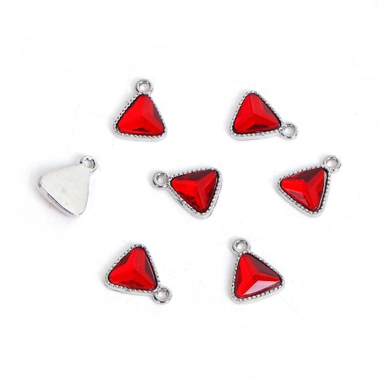 Immagine di Gennaio Vetro Pietre Nascita Charms Triangolo Tono Argento Rosso Scuro Strass 13mm x 11mm , 10 Pz