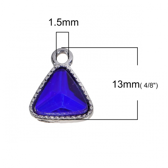 Immagine di Settembre Vetro Pietre Nascita Charms Triangolo Tono Argento Blu Marino Strass 13mm x 11mm , 10 Pz