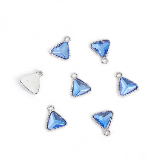 Immagine di Dicembre Vetro Pietre Nascita Charms Triangolo Tono Argento Zaffiro Strass 13mm x 11mm , 10 Pz