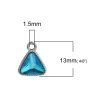 Picture of Zinc Based Alloy March Birthstone Charms Triangle Silver Tone Lake Blue Glass Rhinestone 13mm( 4/8") x 11mm( 3/8"), 10 PCs