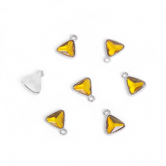 Immagine di Novembre Vetro Pietre Nascita Charms Triangolo Tono Argento Arancione Strass 13mm x 11mm , 10 Pz