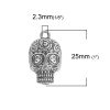 Picture of Zinc Based Alloy Charms Sugar Skull Antique Silver Color 25mm(1") x 15mm( 5/8"), 10 PCs