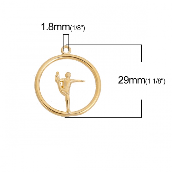 Picture of Brass Lilliput Practice Gymnastics Charms Round Gold Plated Person 29mm(1 1/8") x 26mm(1"), 2 PCs                                                                                                                                                             