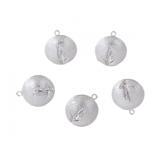 Picture of Brass Lilliput Soak In The Bathtub Charms Silver Tone Person 28mm(1 1/8") x 24mm(1"), 2 PCs                                                                                                                                                                   