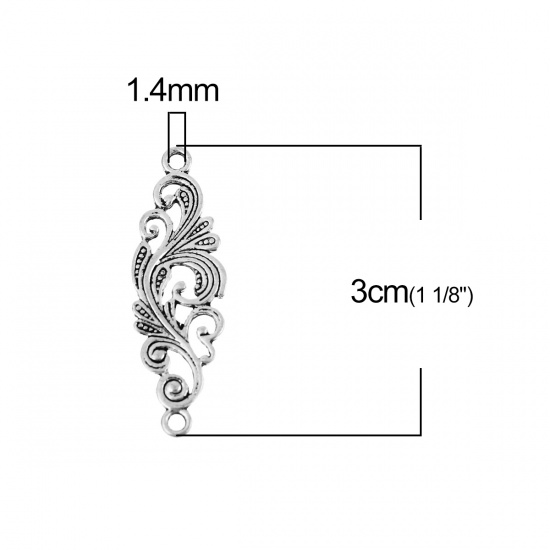 Immagine di Lega di Zinco Connettore Accessori Vite Fiore Argento Antico Filigrana Disegno 30mm x 10mm, 100 Pz