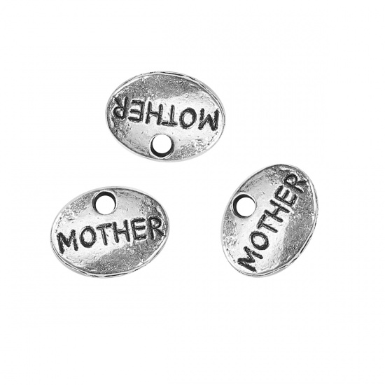 Bild von Zinklegierung Charms Oval Antiksilber Message " Mother " 12mm x 9mm, 100 Stück