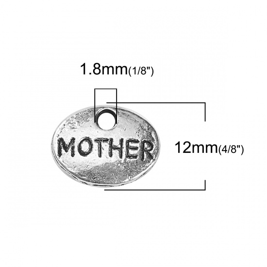 Bild von Zinklegierung Charms Oval Antiksilber Message " Mother " 12mm x 9mm, 100 Stück