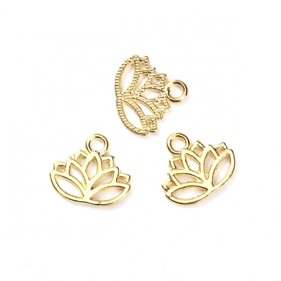 Picture of Zinc Based Alloy Charms Lotus Flower Gold Plated 17mm( 5/8") x 15mm( 5/8"), 100 PCs