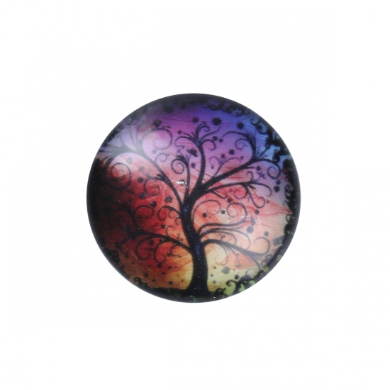 Picture of Glass Dome Seals Cabochon Round Flatback Multicolor Tree Pattern 25mm(1") Dia, 10 PCs