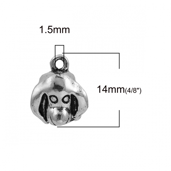 Bild von Zinklegierung 3D Charms Hund Antiksilber 14mm x 12mm, 20 Stück