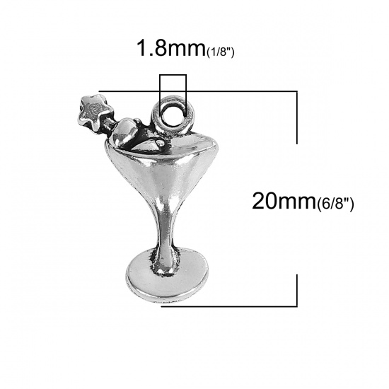 Picture of Zinc Based Alloy Charms Wine Glass Antique Silver 20mm( 6/8") x 14mm( 4/8"), 30 PCs