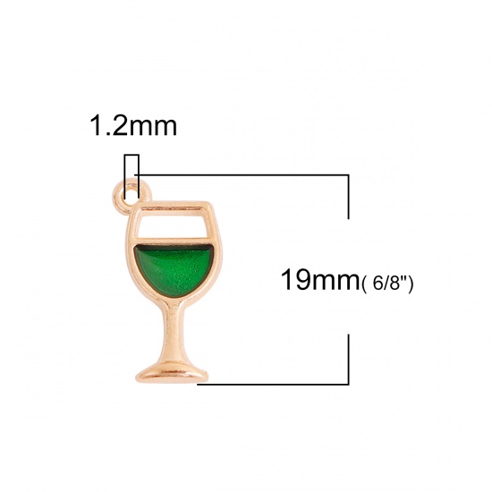 Picture of Zinc Based Alloy Charms Wine Glass Gold Plated Green Enamel 19mm( 6/8") x 9mm( 3/8"), 20 PCs