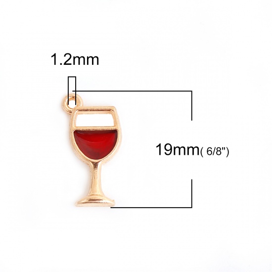 Picture of Zinc Based Alloy Charms Wine Glass Gold Plated Red Enamel 19mm( 6/8") x 9mm( 3/8"), 20 PCs