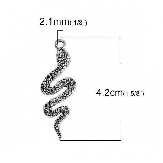 亜鉛合金 ペンダント ヘビ 銀古美 ( ss4ポイントバック・ラインストーンに適応) 42mmx 15mm、 10 個 の画像