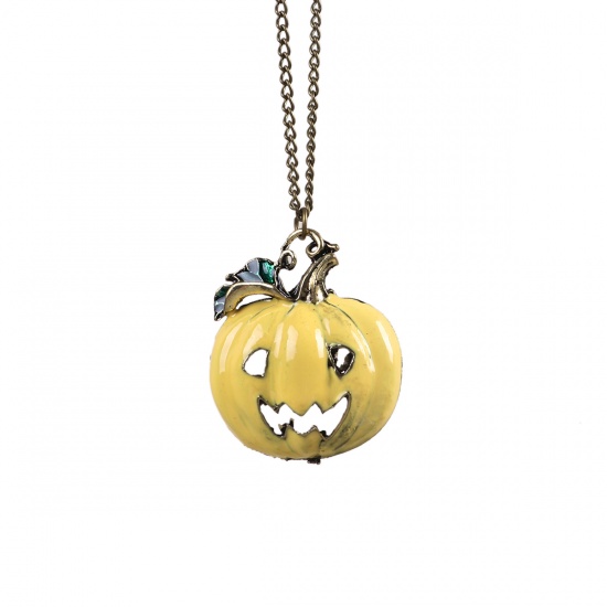Picture of Halloween Necklace Yellow Pumpkin 70cm(27 4/8") long, 1 Piece