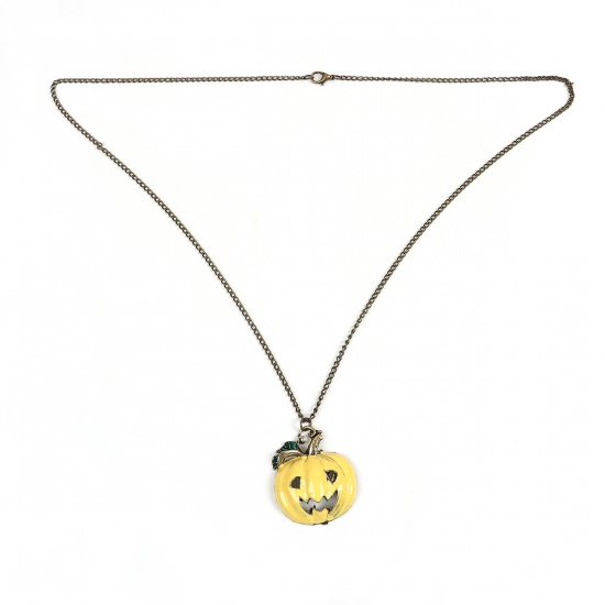 Picture of Halloween Necklace Yellow Pumpkin 70cm(27 4/8") long, 1 Piece