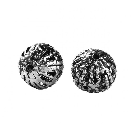 Picture of Iron Based Alloy Spacer Beads Round Antique Silver Filigree About 8mm Dia, Hole: Approx 0.8mm, 100 PCs