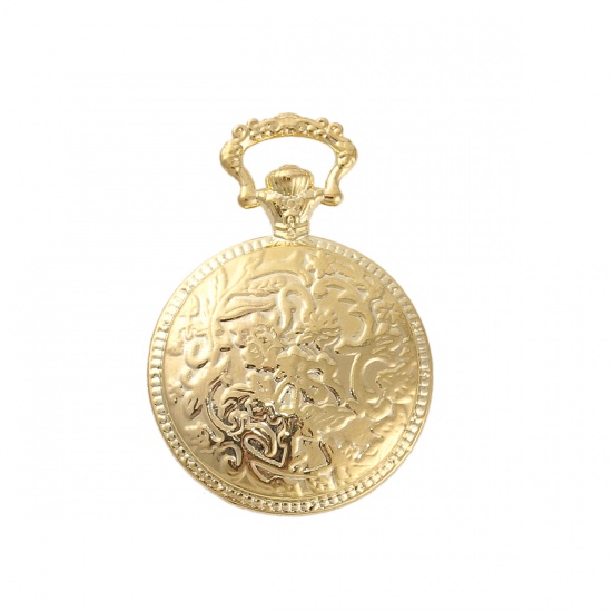 Immagine di Lega di Zinco Charm Ciondoli Orologio da Tasca Oro Placcato Basi per Cabochon (Adatto 20mm) 39mm x 27mm, 2 Pz