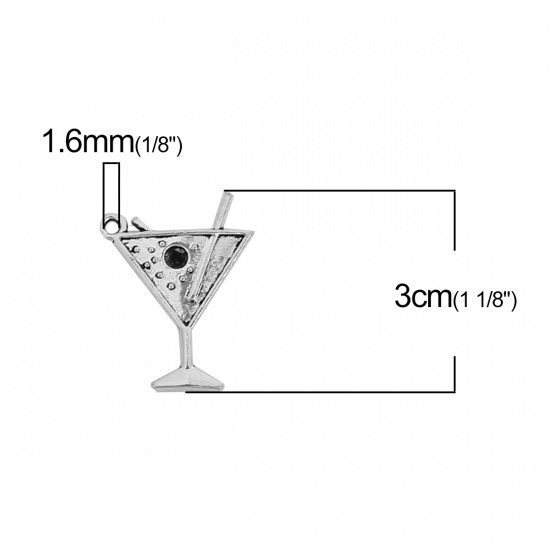 Picture of Zinc Based Alloy Pendants Wine Glass Antique Silver (Can Hold ss16 Pointed Back Rhinestone) 30mm(1 1/8") x 23mm( 7/8"), 30 PCs
