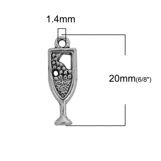 Picture of Zinc Based Alloy Charms Wine Glass Antique Silver Color 20mm( 6/8") x 7mm( 2/8"), 100 PCs