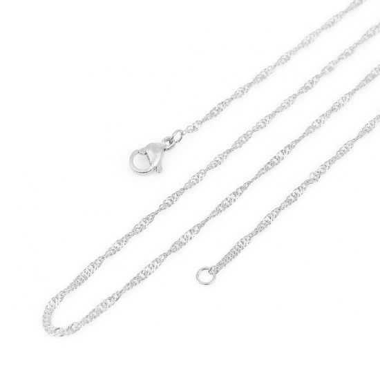 Picture of 304 Stainless Steel Braided Rope Chain Necklace Silver Tone 51cm(20 1/8") long, Chain Size: 1.7mm, 1 Piece