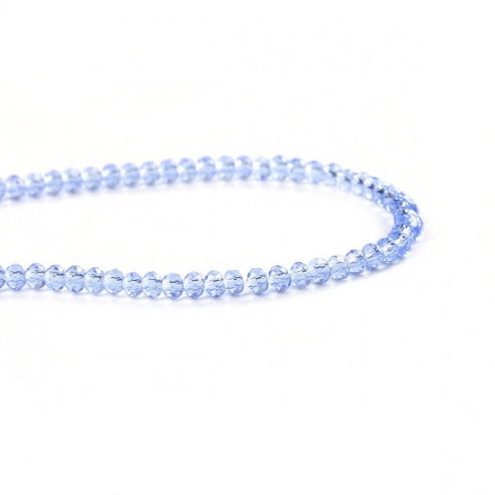 Image de Perles en Verre Rond Bleu Ciel A Facettes, 3mm Dia, Tailles de Trous: 0.7mm, 40.6cm long, 2 Enfilades ( 195 Pcs/Enfilade )