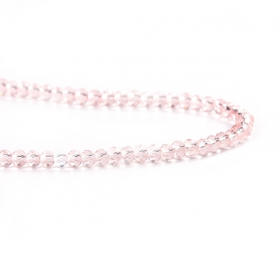 Immagine di Vetro Sciolto Perline Tondo Rosa Chiaro Sfaccettato Circa 3mm Dia, Foro: Circa 0.7mm, lunghezza: 40.6cm, 2 Fili (Circa 195 Pezzi/Treccia)
