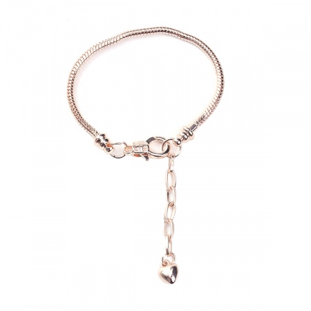 Rame Stile Europeo Catena di Serpente Charm con Aragosta Fibbia e Catena Estensore Braccialetti Oro Rosa Cuore lunghezza: 16cm, 1 Pz