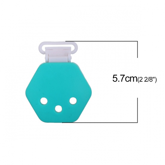 Immagine di Può Masticare Serie di Silicone Plastica Banbino Clip Ciuccio Esagono Menta Verde 57mm x 44mm, 1 Pz