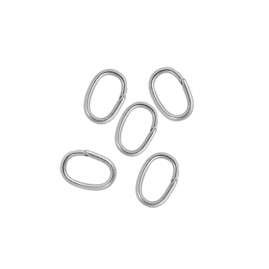 Picture of 304 Stainless Steel Open Jump Rings Findings Oval Silver Tone 7mm( 2/8") x 4mm( 1/8"), 500 PCs