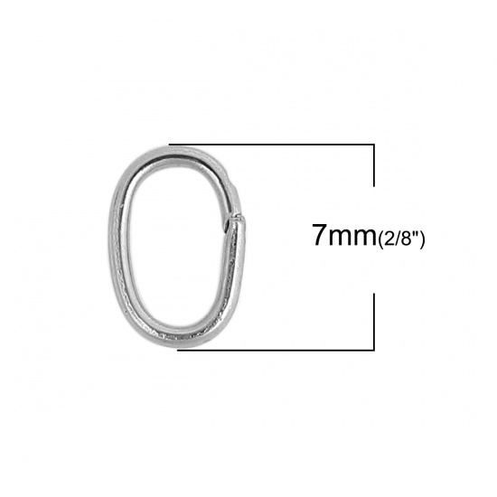 Picture of 304 Stainless Steel Open Jump Rings Findings Oval Silver Tone 7mm( 2/8") x 4mm( 1/8"), 500 PCs